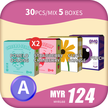 CheersJelly Low-Calorie Konjac Jelly 【Deepavali A】30pcs/Mix 5 boxes